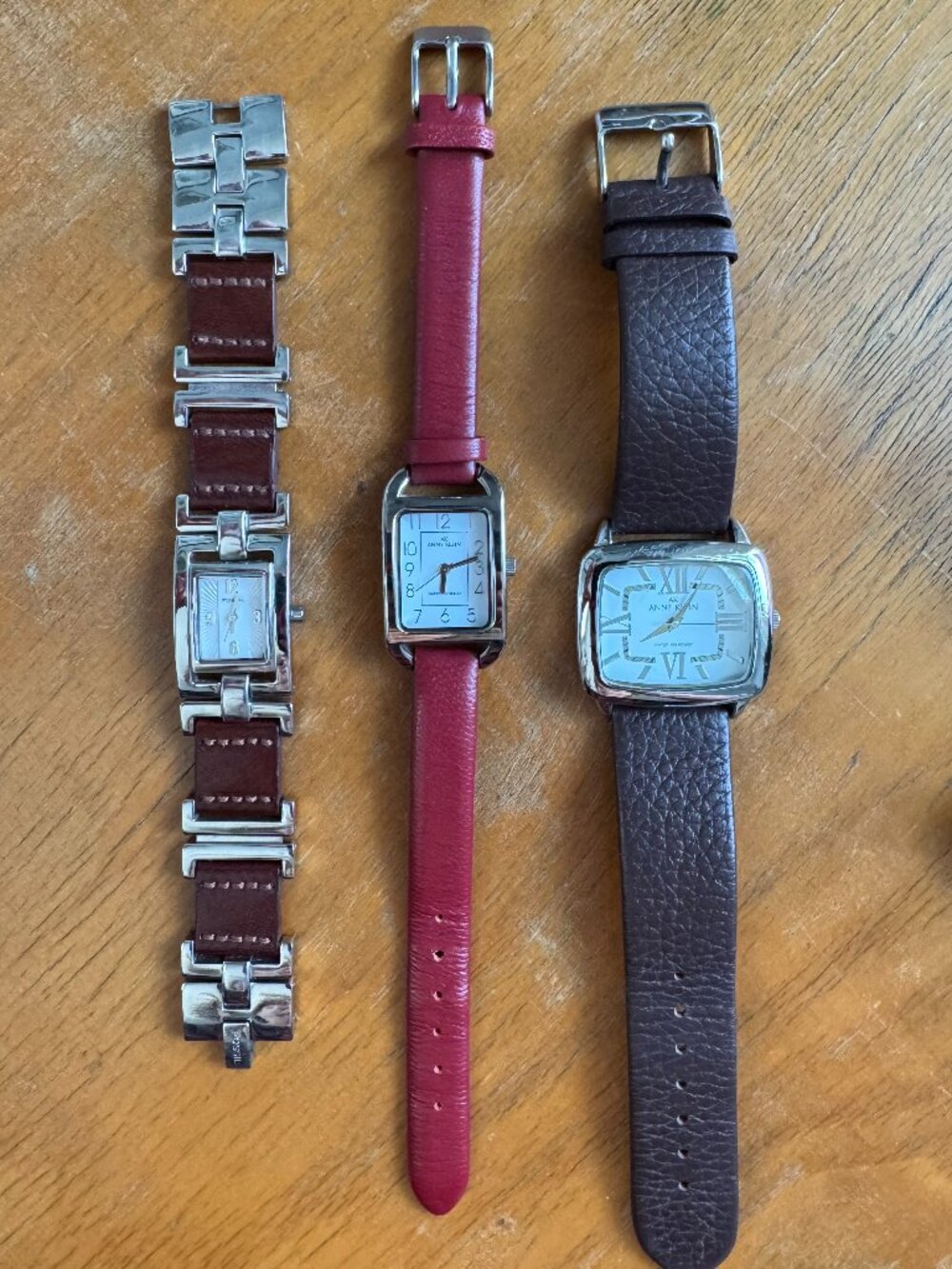 3 Vintage Watches with Leather Bands: 1 Fossil and 2 Anne Klein